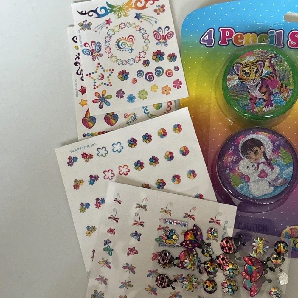 Lisa Frank Vintage OG Set Of 4 New Pencil Sharpener Nail , Body & Just Stickers